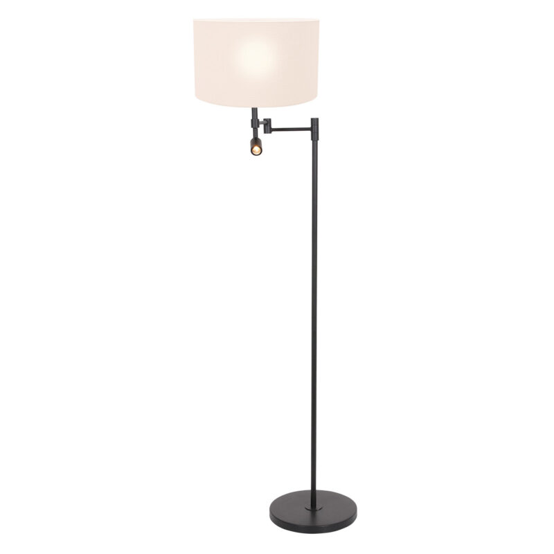 Zwarte vloerlamp Stang 7178ZW met leeslamp en wit linnen kap - Afbeelding 2