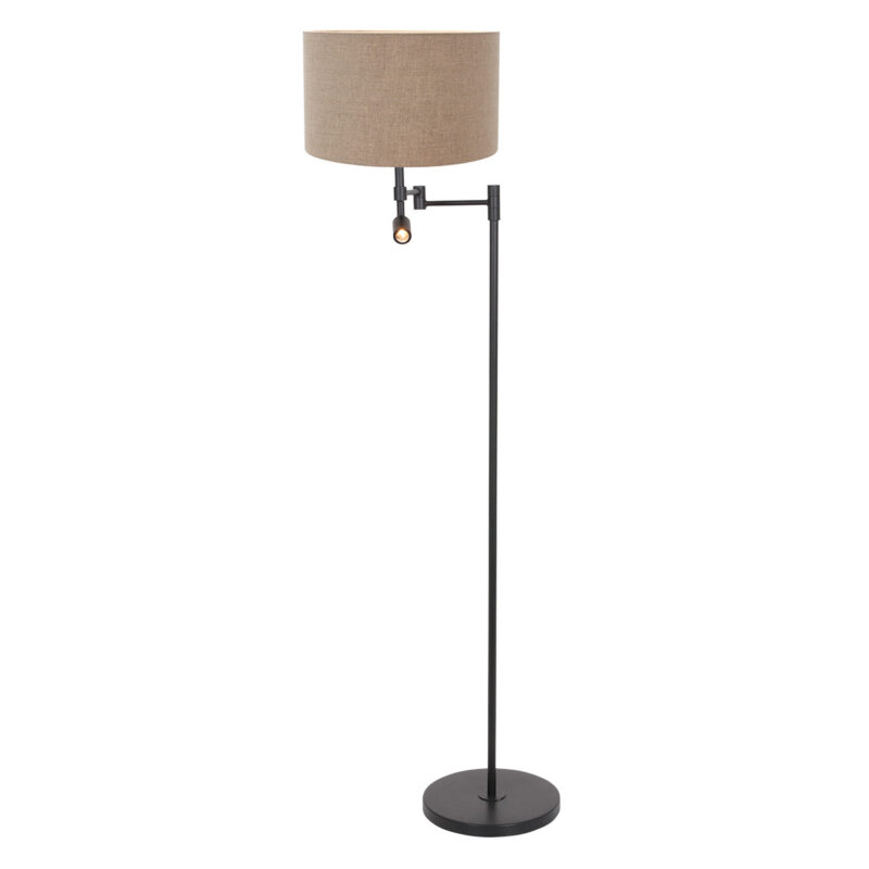 Zwarte vloerlamp Stang 7179ZW met leeslamp en grijs linnen kap - Afbeelding 2