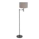 Zwarte vloerlamp Stang 7179ZW met leeslamp en grijs linnen kap Hoogwaardige vloerlamp met verstelbare lampenkap en industrieel ontwerp, perfect voor moderne interieurverlichting.