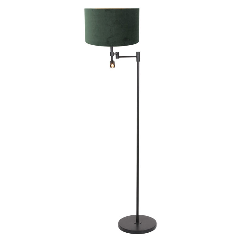 Zwarte vloerlamp Stang 7181ZW met leeslamp en groen velours kap - Afbeelding 2