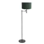 Strakke zwarte vloerlamp met groene lampenkap en verstelbare verlichting, modern design voor sfeervolle woningverlichting.