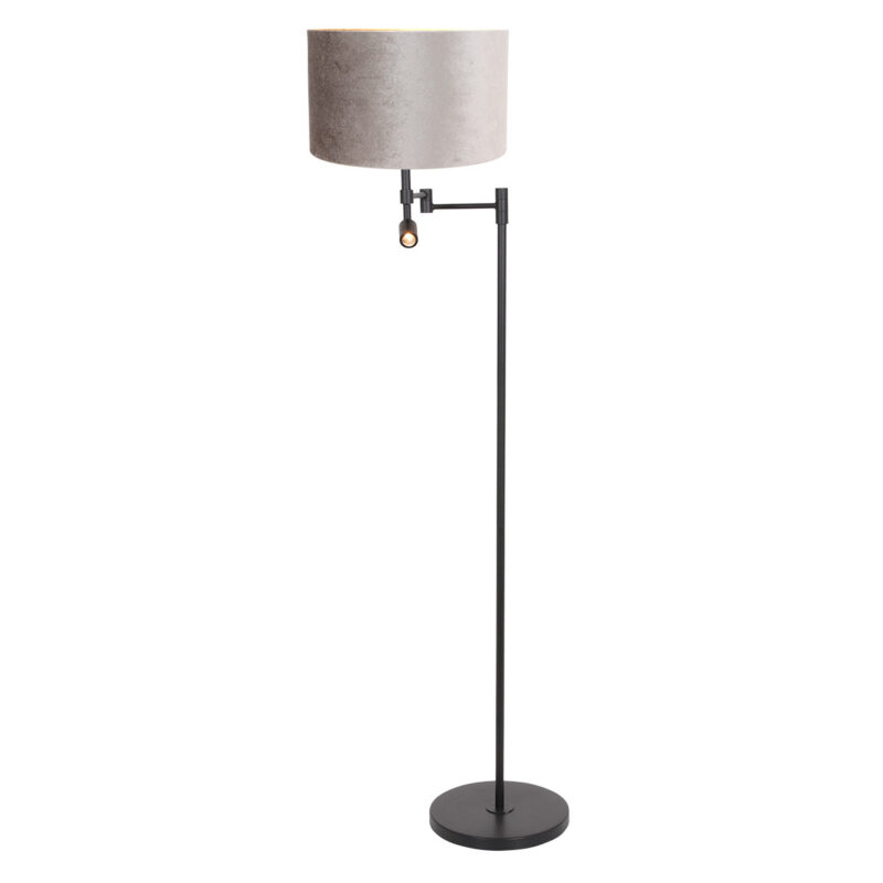 Zwarte vloerlamp Stang 7190ZW met leeslamp en grijs velours kap - Afbeelding 2