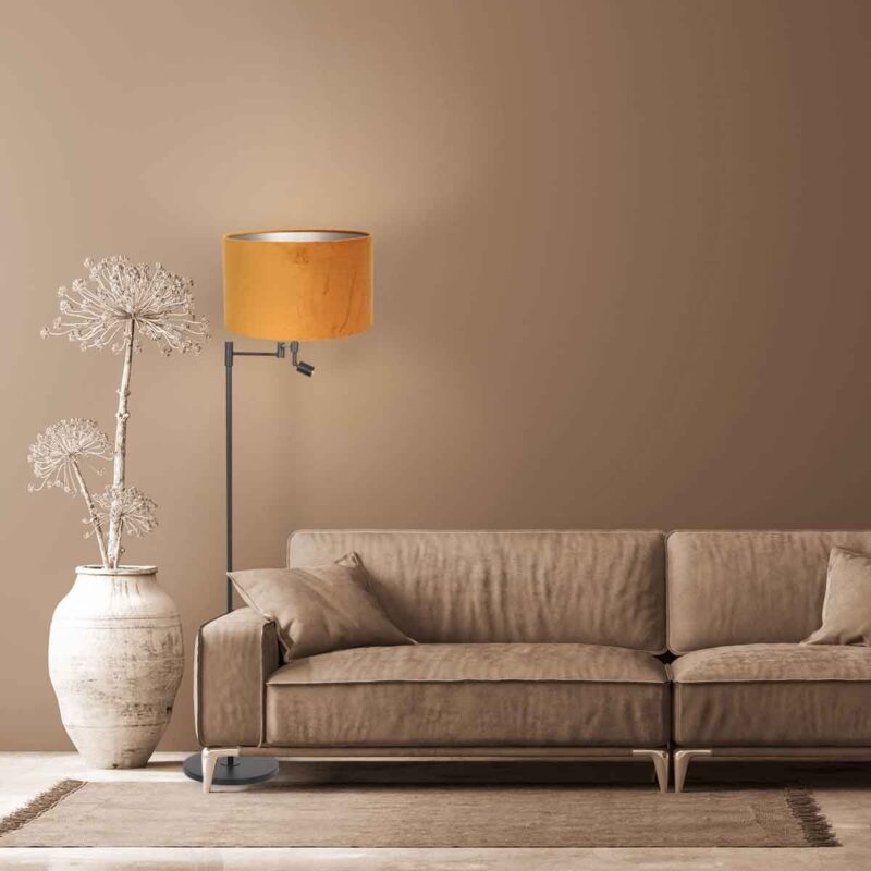 Zwarte vloerlamp Stang 7191ZW met leeslamp en goud velours kap - Afbeelding 3