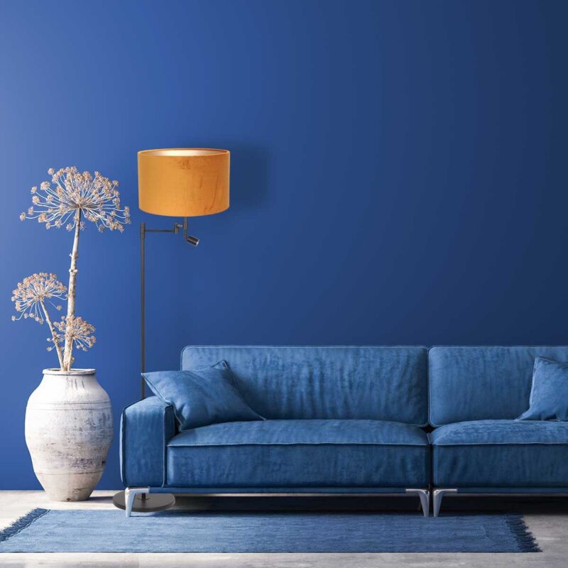 Zwarte vloerlamp Stang 7191ZW met leeslamp en goud velours kap - Afbeelding 4