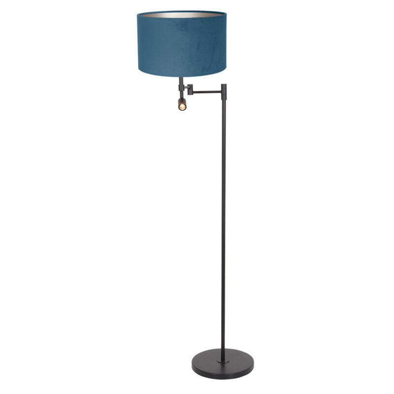 Zwarte vloerlamp Stang 7192ZW met leeslamp en blauw velours kap - Afbeelding 2