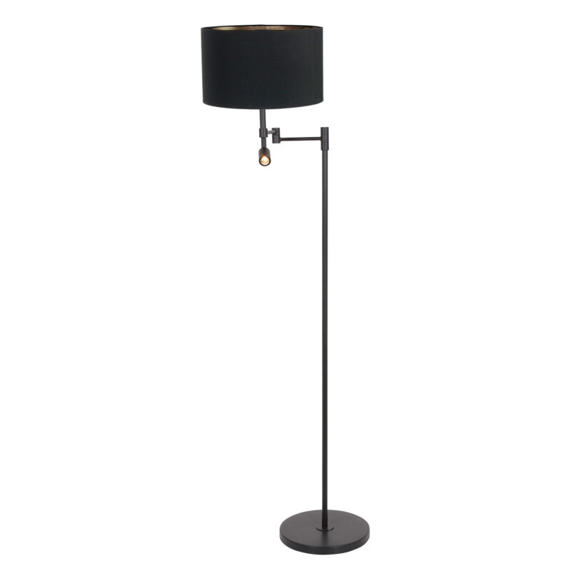 Zwarte vloerlamp Stang 7201ZW met leeslamp en zwart linnen kap - Afbeelding 2