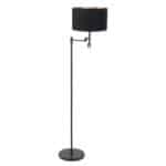 PUZZ LAMP, zwarte vloerlamp met verstelbare bureaulamp en zwart lampenkap voor sfeervolle verlichting in huis of kantoor.