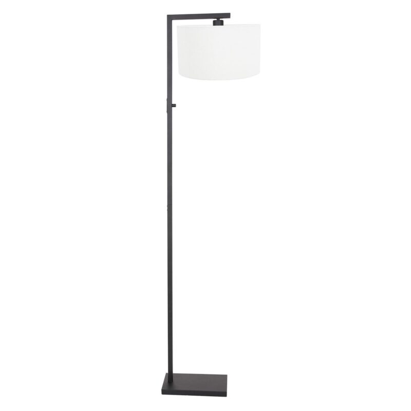 Zwarte vloerlamp Stang 8216ZW met schakelaar en wit linnen kap - Afbeelding 2