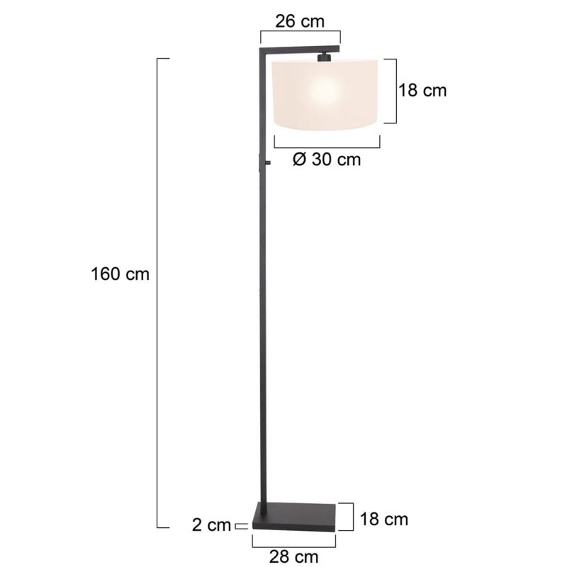Zwarte vloerlamp Stang 8216ZW met schakelaar en wit linnen kap - Afbeelding 7