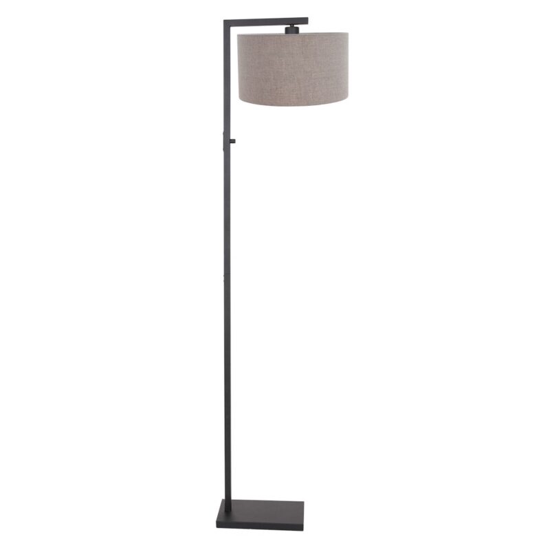 Zwarte vloerlamp Stang 8217ZW met schakelaar en grijs linnen kap - Afbeelding 2