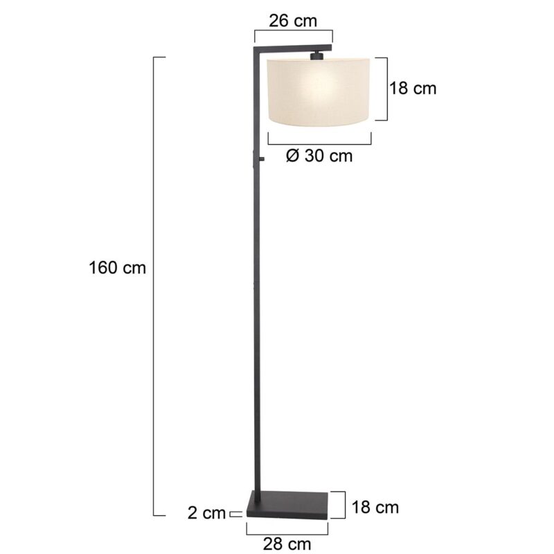 Zwarte vloerlamp Stang 8218ZW met schakelaar en wit grof linnen kap - Afbeelding 6