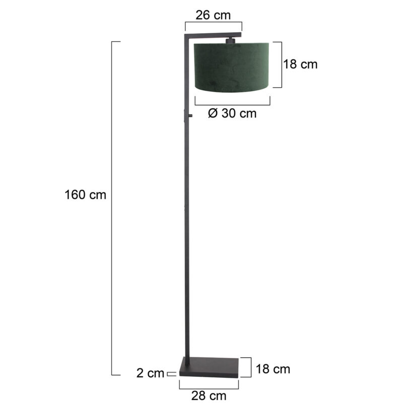 Zwarte vloerlamp Stang 8219ZW met schakelaar en groen velours kap - Afbeelding 6