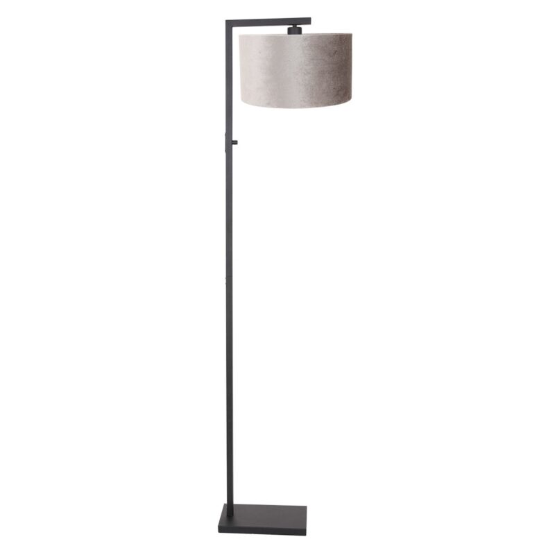 Zwarte vloerlamp Stang 8220ZW met schakelaar en grijs velours kap - Afbeelding 2