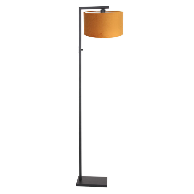 Zwarte vloerlamp Stang 8221ZW met schakelaar en goud velours kap - Afbeelding 2