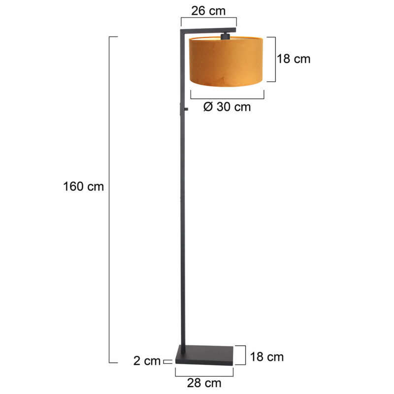 Zwarte vloerlamp Stang 8221ZW met schakelaar en goud velours kap - Afbeelding 6