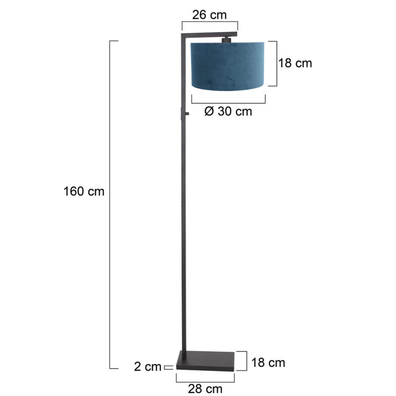 Zwarte vloerlamp Stang 8222ZW met schakelaar en blauw velours kap - Afbeelding 6