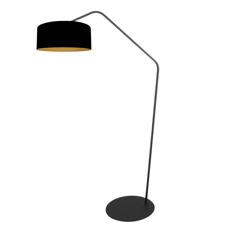Zwarte vloerlamp Zig-Zag 4247ZW met zwart linnen kap en goudkleurige binnenkant – Uniek design en functioneel gebruik - Afbeelding 2