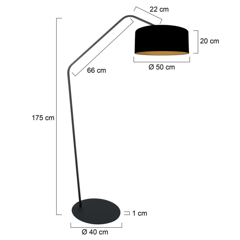 Zwarte vloerlamp Zig-Zag 4247ZW met zwart linnen kap en goudkleurige binnenkant – Uniek design en functioneel gebruik - Afbeelding 6