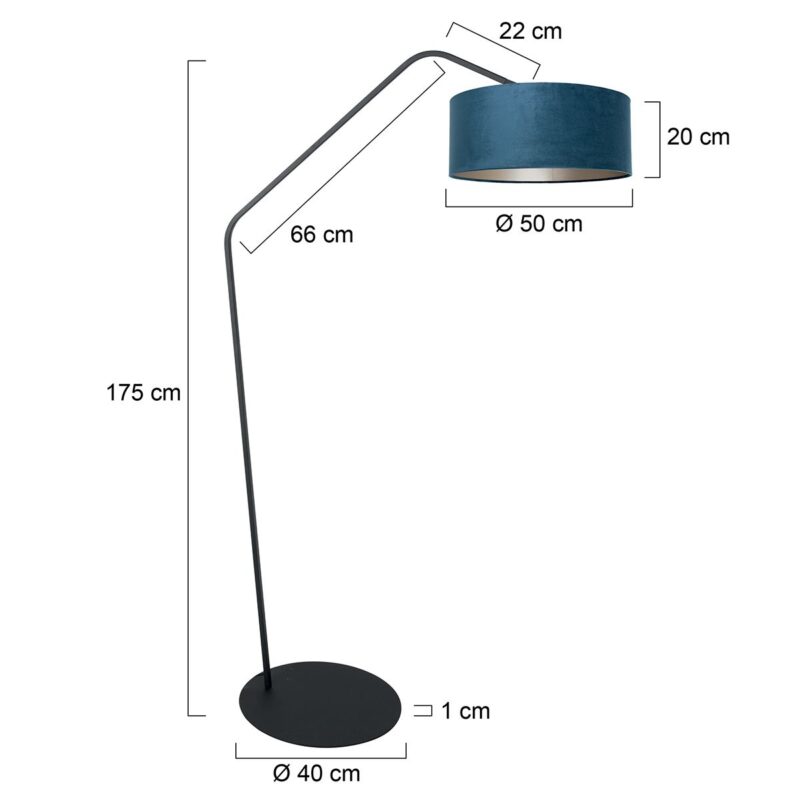 Zwarte vloerlamp Zig-Zag 4248ZW met blauw velours kap – Uniek design en functioneel gebruik - Afbeelding 6