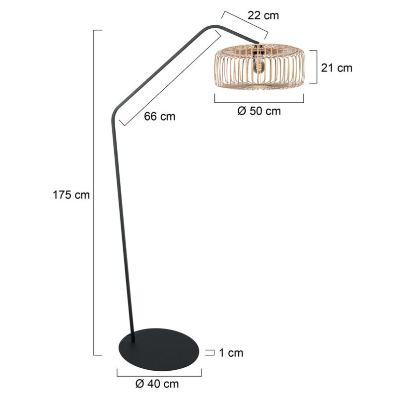 Zwarte vloerlamp Zig-Zag 4250ZW met naturelkleurige bamboe kap – Uniek design en functioneel gebruik - Afbeelding 6
