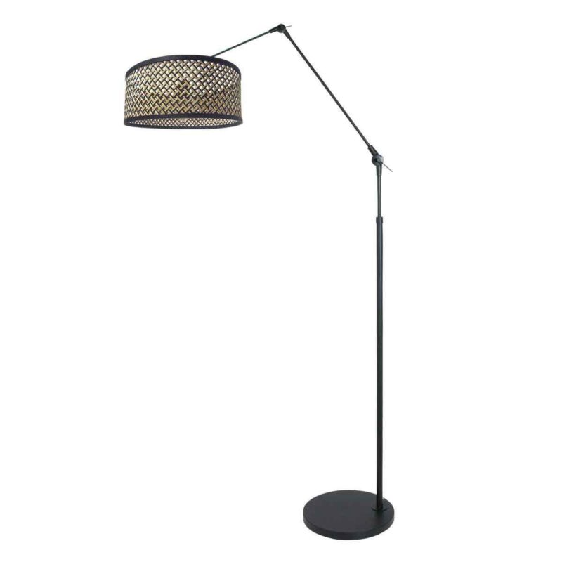 Zwarte vloerlamp / booglamp Prestige Chic 3792ZW met zwart naturel bamboe kap - Afbeelding 2