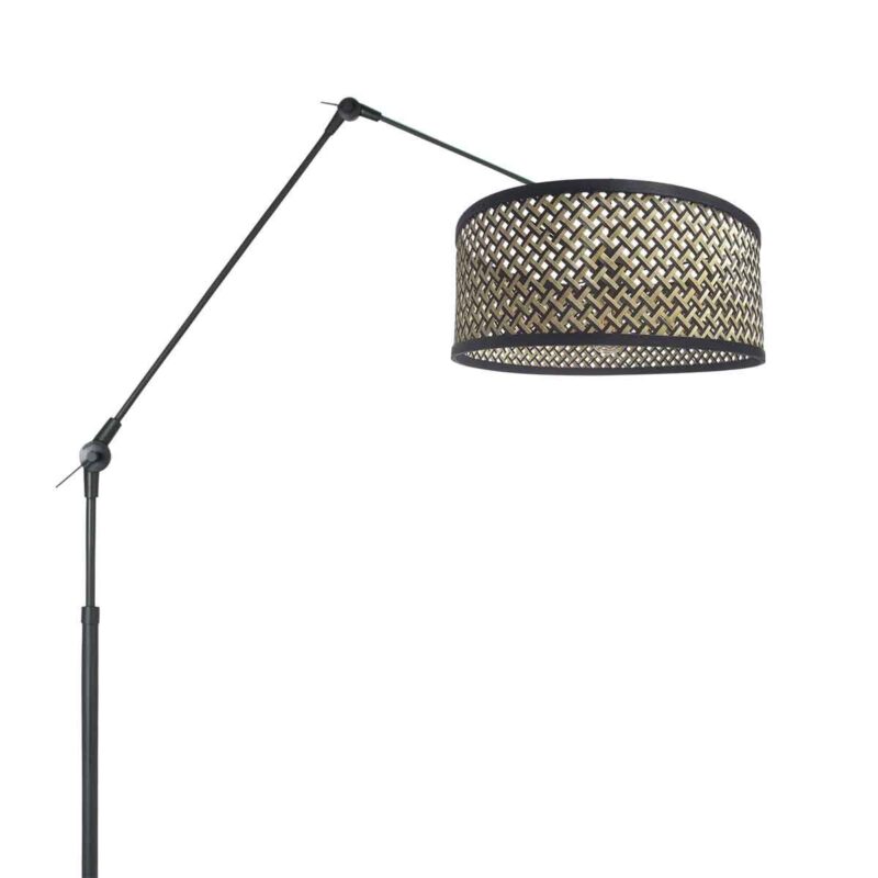 Zwarte vloerlamp / booglamp Prestige Chic 3792ZW met zwart naturel bamboe kap - Afbeelding 15