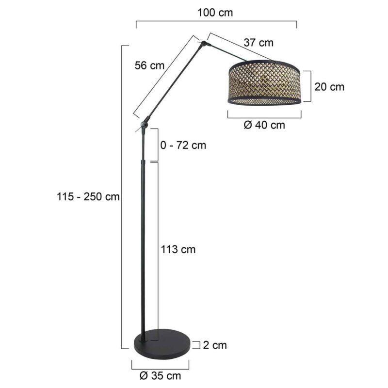 Zwarte vloerlamp / booglamp Prestige Chic 3792ZW met zwart naturel bamboe kap - Afbeelding 6