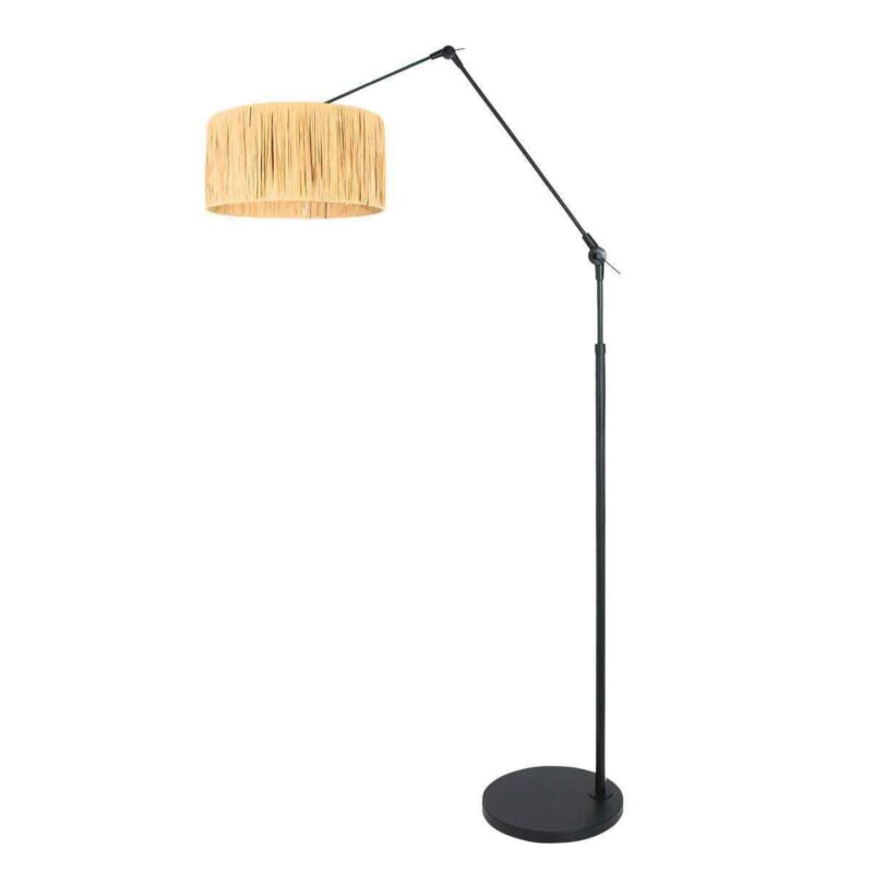 Zwarte vloerlamp / booglamp Prestige Chic 3793ZW met naturel gras kap - Afbeelding 2