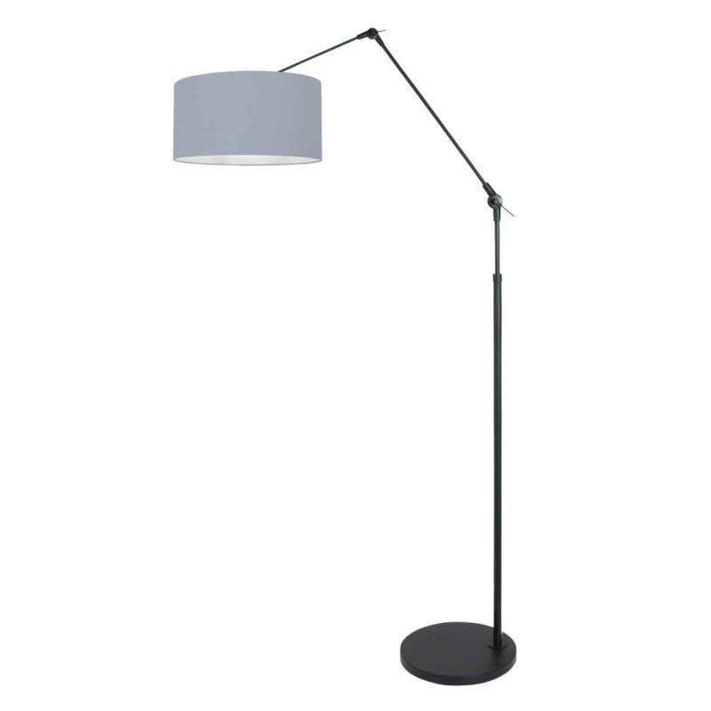 Zwarte vloerlamp / booglamp Prestige Chic 3938ZW met blauw grof linnen kap - Afbeelding 2