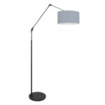 Zwarte vloerlamp / booglamp Prestige Chic 3938ZW met blauw grof linnen kap