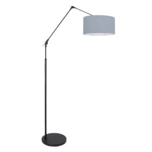 Zwarte vloerlamp / booglamp Prestige Chic 3938ZW met blauw grof linnen kap