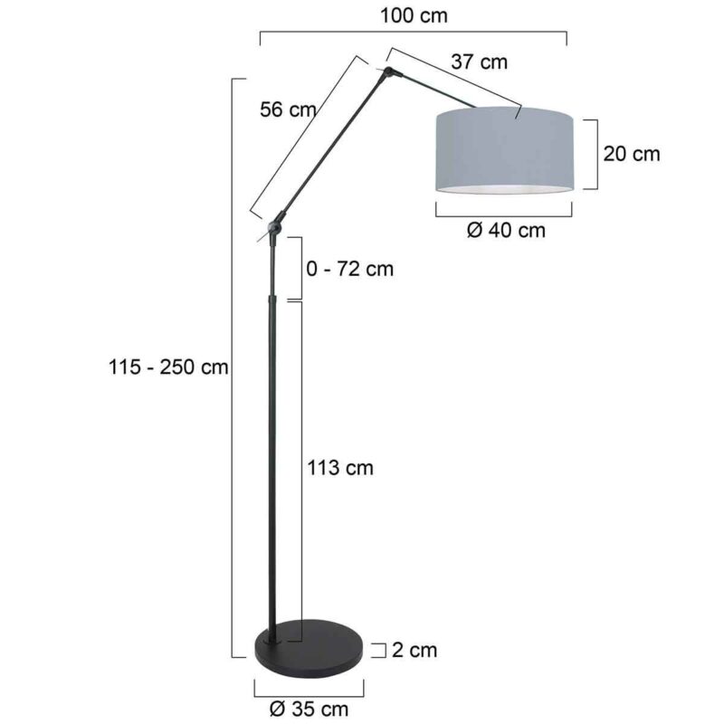 Zwarte vloerlamp / booglamp Prestige Chic 3938ZW met blauw grof linnen kap - Afbeelding 6