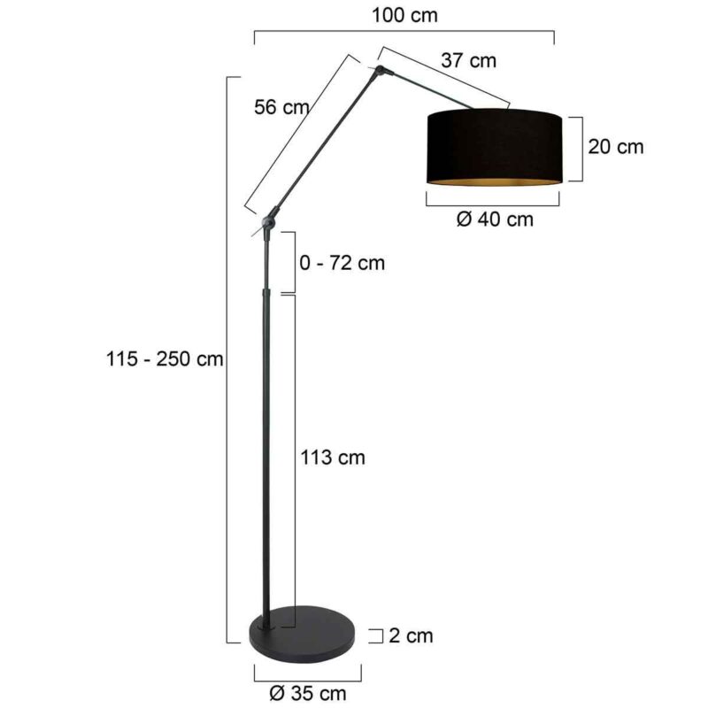 Zwarte vloerlamp / booglamp Prestige Chic 3976ZW met zwart linnen kap - Afbeelding 6
