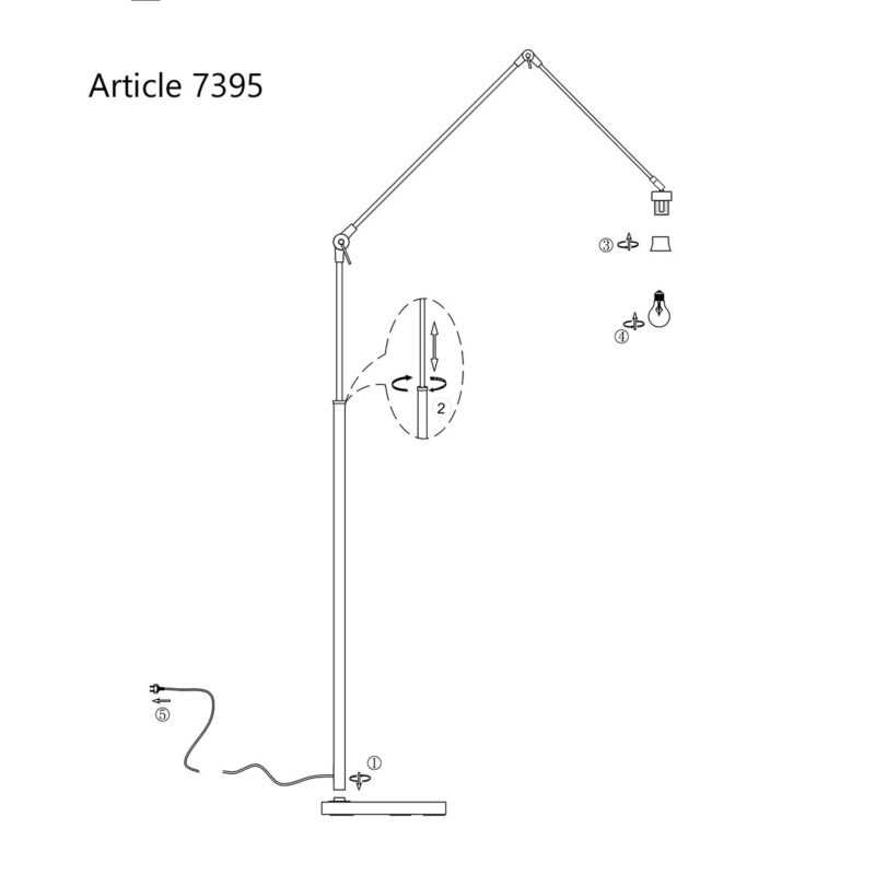 Zwarte vloerlamp / booglamp Prestige Chic 7395ZW zonder kap - Afbeelding 8
