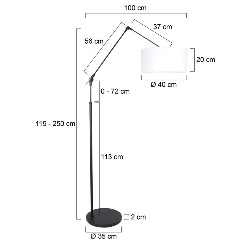 Lampadaire / lampe arquée noire Prestige Chic 8112ZW avec abat-jour en lin fin blanc - Image 6