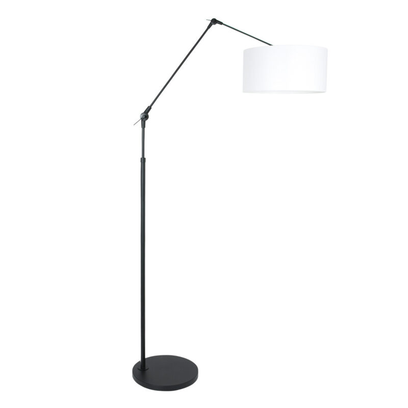 Lampadaire / lampe arquée noire Prestige Chic 8112ZW avec abat-jour en lin fin blanc