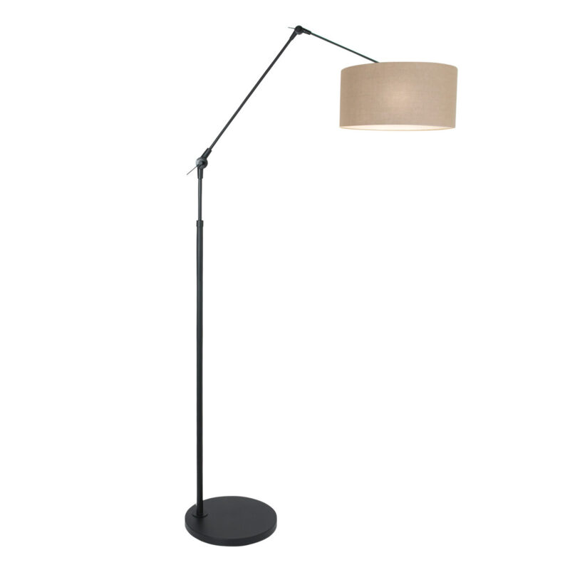 Zwarte vloerlamp / booglamp Prestige Chic 8113ZW met grijs linnen kap - Afbeelding 2