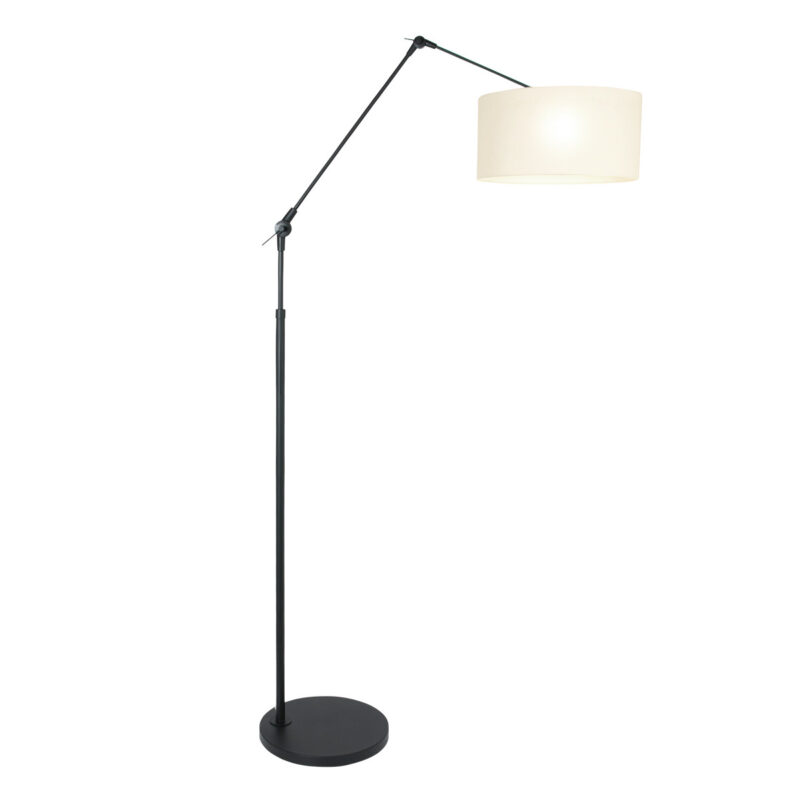 Zwarte vloerlamp / booglamp Prestige Chic 8114ZW met wit grof linnen kap - Afbeelding 2