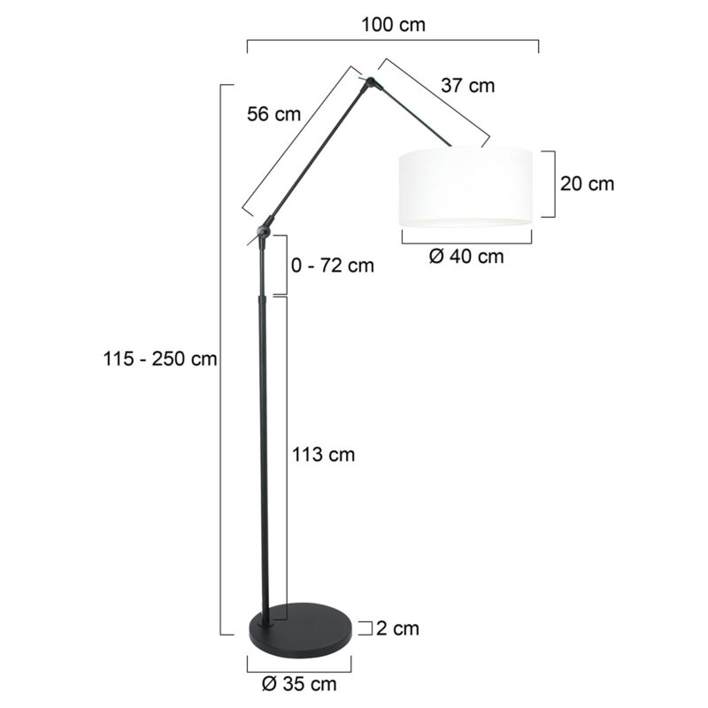 Zwarte vloerlamp / booglamp Prestige Chic 8114ZW met wit grof linnen kap - Afbeelding 6