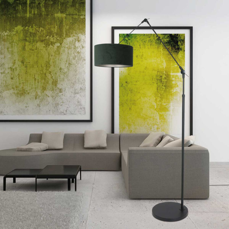 Zwarte vloerlamp / booglamp Prestige Chic 8115ZW met groen velours kap - Afbeelding 3