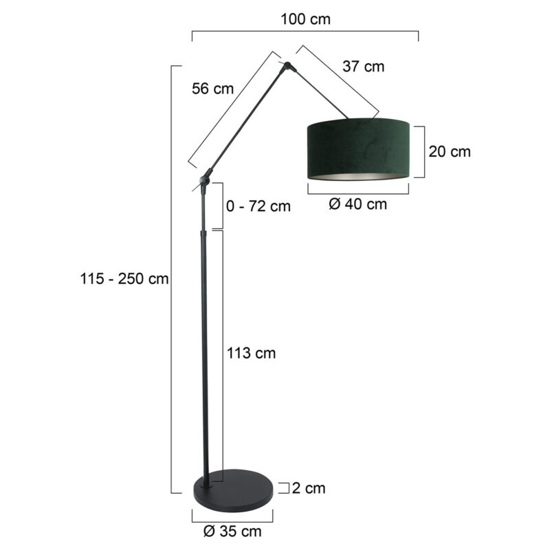 Zwarte vloerlamp / booglamp Prestige Chic 8115ZW met groen velours kap - Afbeelding 7