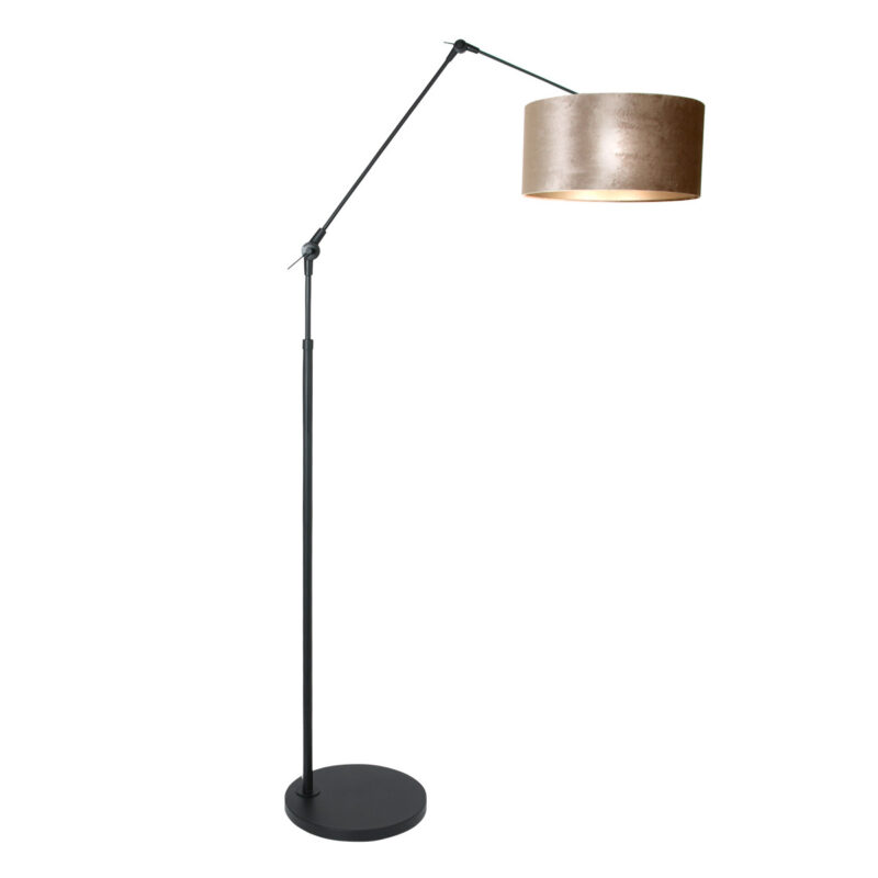 Zwarte vloerlamp / booglamp Prestige Chic 8116ZW met grijs velours kap - Afbeelding 2