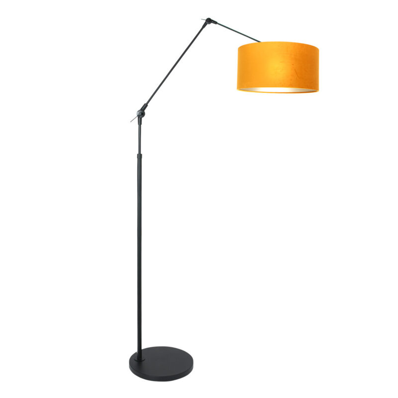 Zwarte vloerlamp / booglamp Prestige Chic 8117ZW met goud velours kap - Afbeelding 2