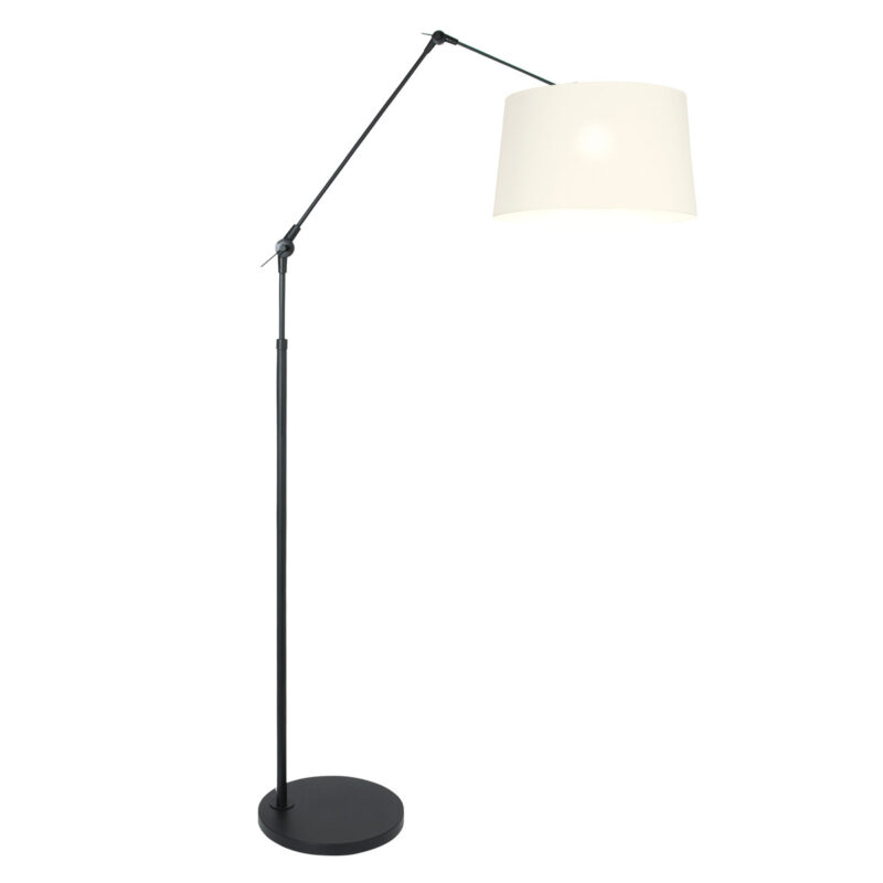 Zwarte vloerlamp / booglamp Prestige Chic 8183ZW met wit fijn linnen kap - Afbeelding 2