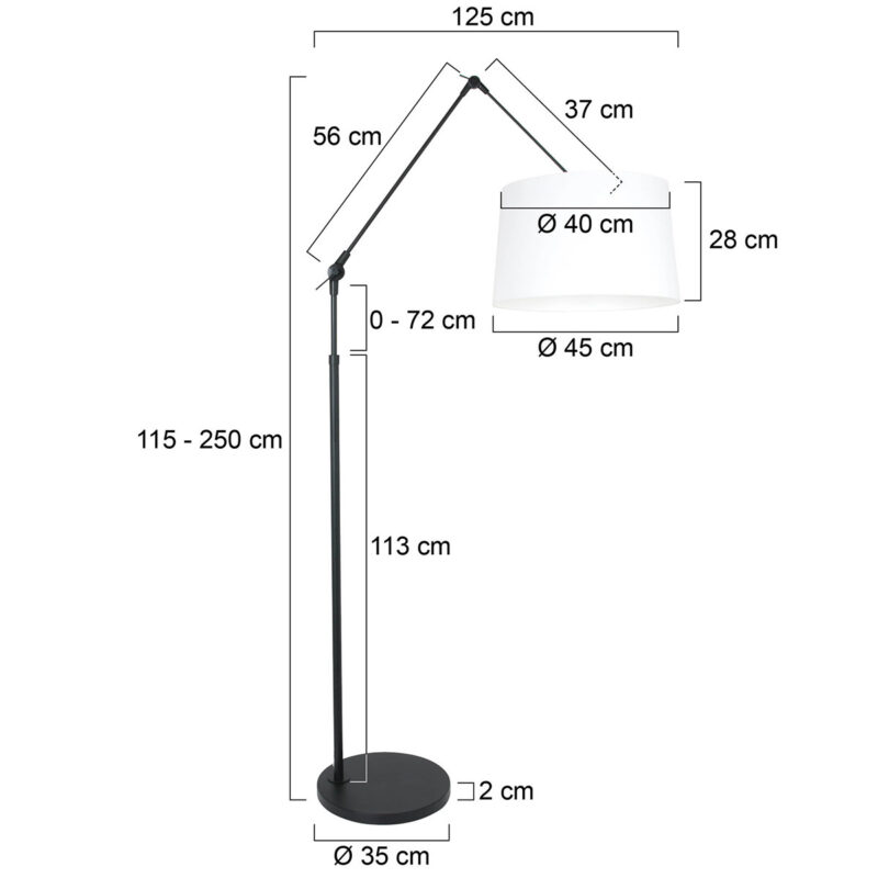 Zwarte vloerlamp / booglamp Prestige Chic 8183ZW met wit fijn linnen kap - Afbeelding 6