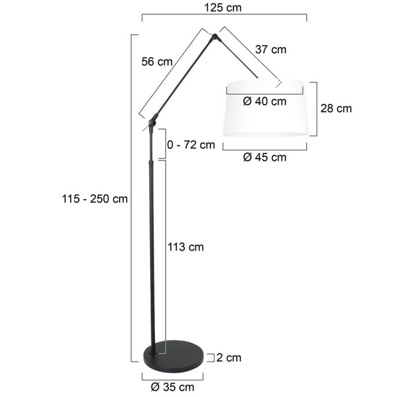Zwarte vloerlamp / booglamp Prestige Chic 8184ZW met wit grof linnen kap - Afbeelding 7