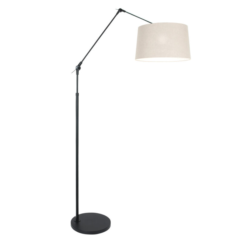 Zwarte vloerlamp / booglamp Prestige Chic 8185ZW met grijs grof linnen kap - Afbeelding 2