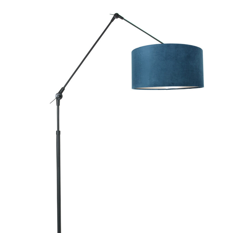 Zwarte vloerlamp / booglamp Prestige Chic 8239ZW met blauw velours kap - Afbeelding 15
