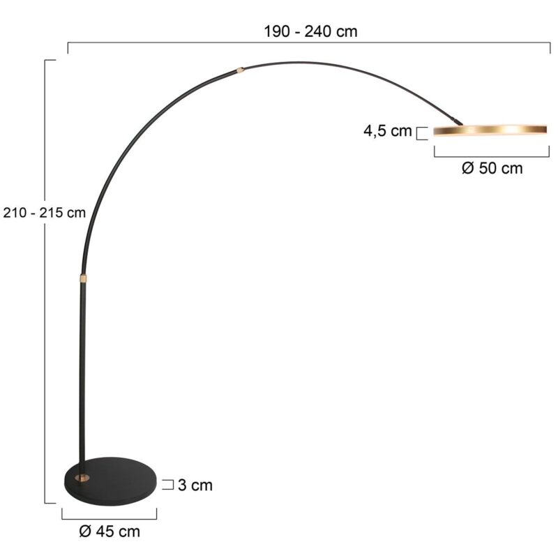 Zwarte vloerlamp / booglamp Ringlux met goudkleurige details 4130GO 4000 Lumen - Afbeelding 6