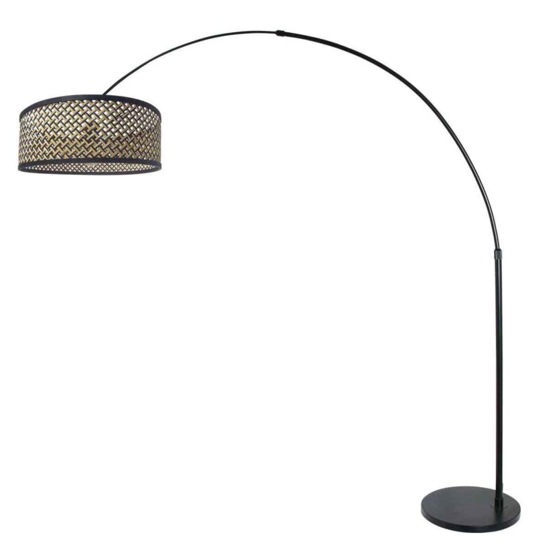 Zwarte vloerlamp / booglamp Sparkled Light 3788ZW met zwart blank bamboe kap - Afbeelding 2